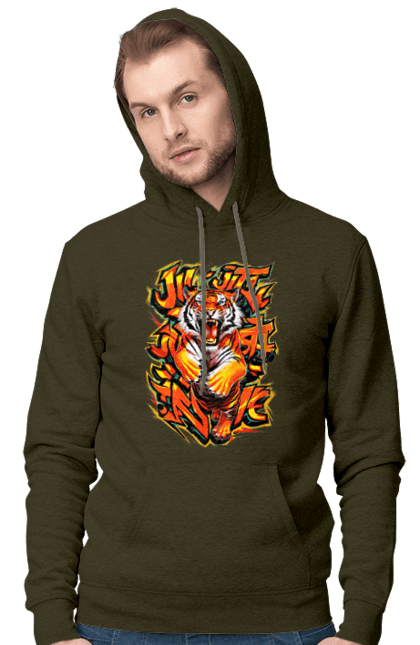 Men's hoodie with prints Jujutsu. Animal, japan, jiu jitsu, jujutsu, martial arts, ninja, samurai, sport, tiger. 2070702