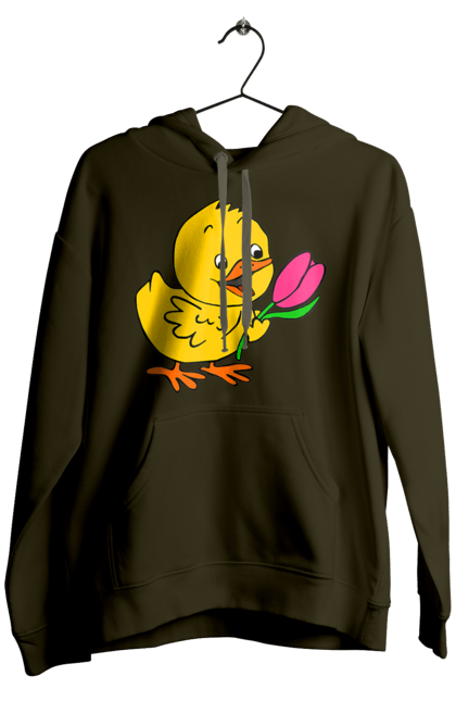 Men`s hoodie with prints Chicken With A Tulip. Chick, tulip. 2070702