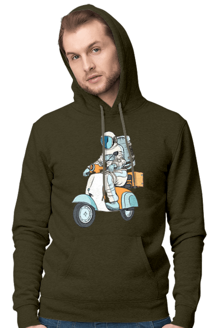 Men`s hoodie with prints Astronaut on a motorcycle. Cosmonaut, motorcycle, space. 2070702