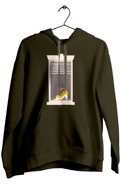 Чоловіче худі з принтом "Кіт В Вікні". Вікно, кіт, потягушки, рудий. 2070702