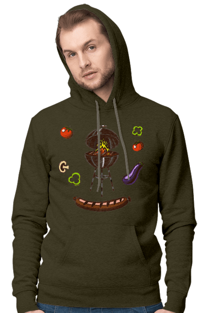 Men`s hoodie with prints Barbecue Sausage. Barbecue, fry, grill, sausage. 2070702