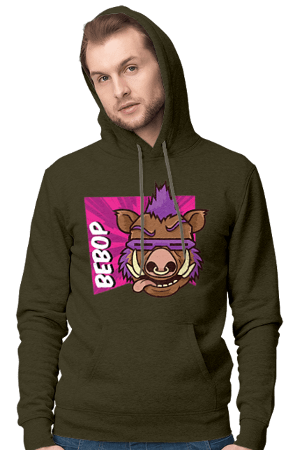 Men's hoodie with prints Teenage Mutant Ninja Turtles Bebop. Animated series, bebop, comic, ninja, ninja turtles, villain. 2070702