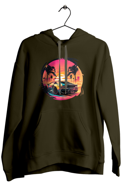 Men`s hoodie with prints Lamborghini Retrowave. Avto, car, cars, lamba, lamborghini, retrowave. 2070702