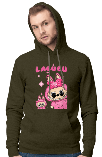 Чоловіче худі з принтом "Лабубу". Іграшка лабубу, лабубу, лабубу кока кола, мерч лабубу, мила, рожева лабубу, смішна лабубу. 2070702