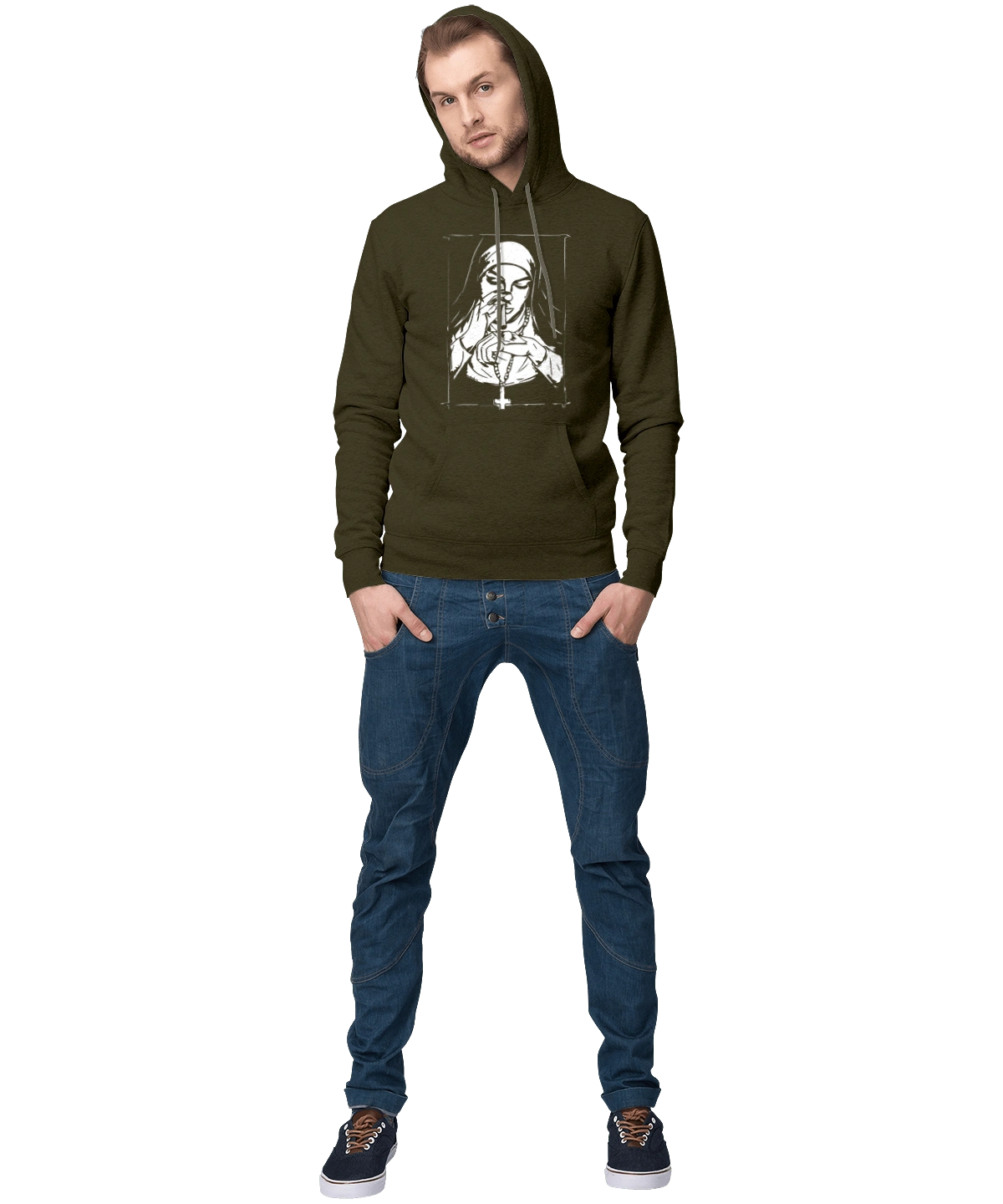 The nun sniffs the powder