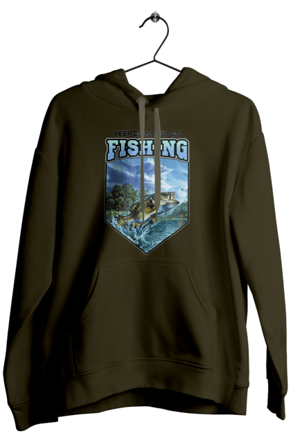Чоловіче худі з принтом "Keep Calm and Go Fishing". Відпочинок на природі, для рибалок, для чоловіків, мисливці та риболови, природа, рибалка, риболовля, спінінг, хоббі. 2070702