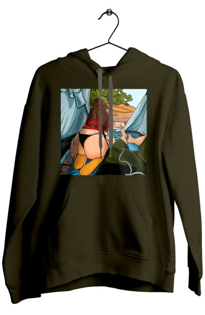 Чоловіче худі з принтом "Відпочинок З Улюбленою У Палатці". Відпочинок, жопа, палатка, собака. 2070702