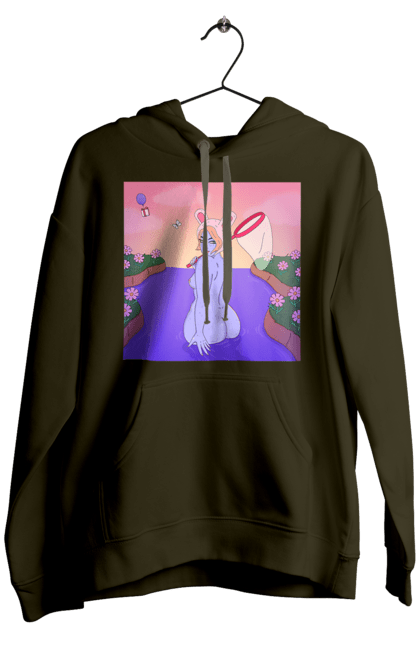 Чоловіче худі з принтом "Фіолетова Дівчина На Полюванні". Гола, дівчина, сачок. 2070702