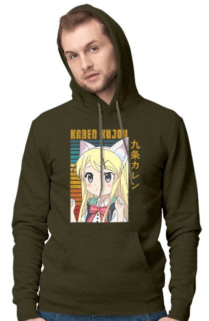 Men's hoodie with prints Kiniro Mosaic Karen Kujo. Anime, gold mosaic, karen, karen kujo, kiniro mosaic, kinmoza, manga. 2070702