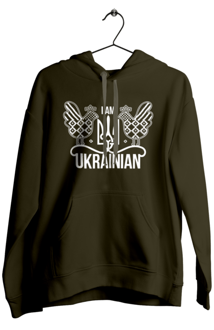 Men`s hoodie with prints I am Ukrainian. Embroidery, i am ukrainian, like zelensky`s, patriotic. 2070702