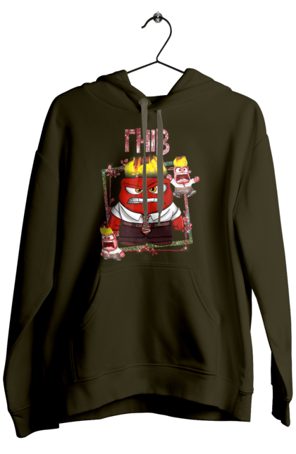 Men's hoodie with prints Inside Out Anger. Anger, cartoon, emotions, inside out, pixar, puzzle, thoughts inside out. 2070702