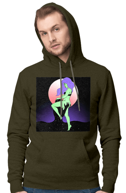 Чоловіче худі з принтом "Зелена Дівчина І Місяць". Інопланетянка, місяць. 2070702