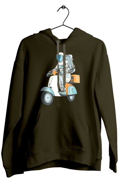 Men`s hoodie with prints Astronaut on a motorcycle. Cosmonaut, motorcycle, space. 2070702