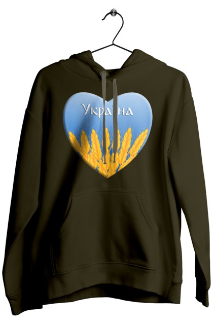 Чоловіче худі з принтом "Серце з колосками Україна". Воля, колоски, небо, перемога, прапор україни, пшениця, серце, символ україни, україна. 2070702