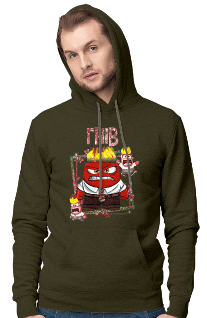 Men's hoodie with prints Inside Out Anger. Anger, cartoon, emotions, inside out, pixar, puzzle, thoughts inside out. 2070702