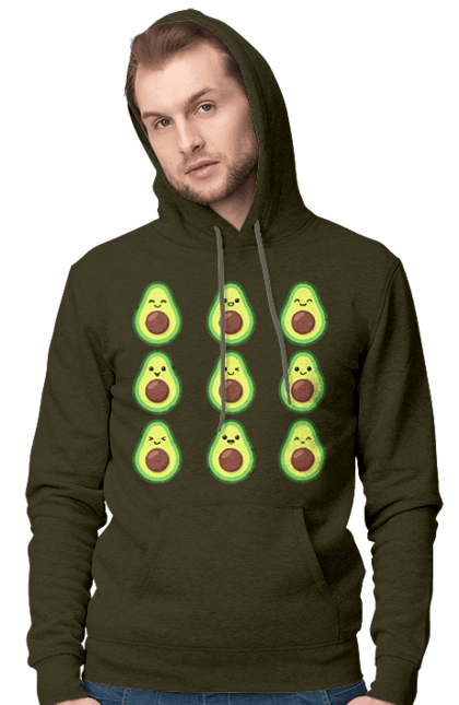 Men`s hoodie with prints Avocado Mood. Avocado, emotion, food. 2070702