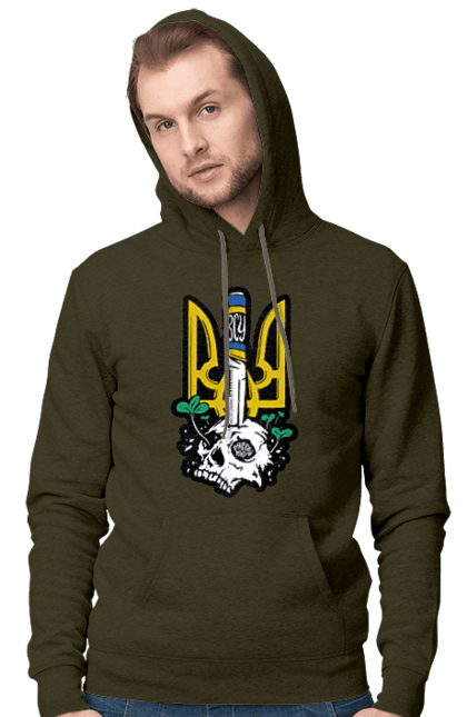 Men`s hoodie with prints Arms of the Armed Forces of Ukraine. Coat of arms, flag, kill the russian, kill ze rush, patriotic, scull, vsu. 2070702
