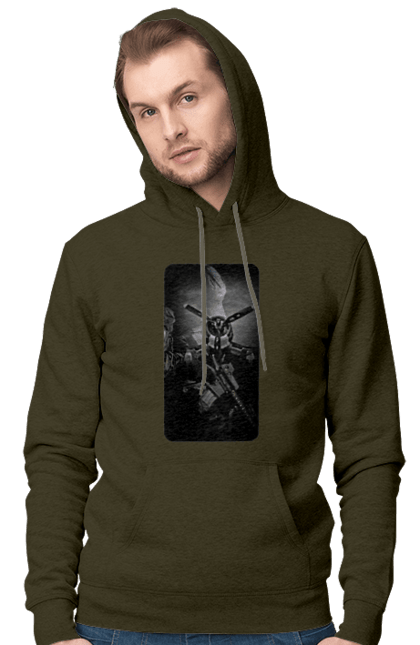 Men`s hoodie with prints Glory of the ZSU. Plane, rifle, soldier, ukraine, victory, weapon. 2070702
