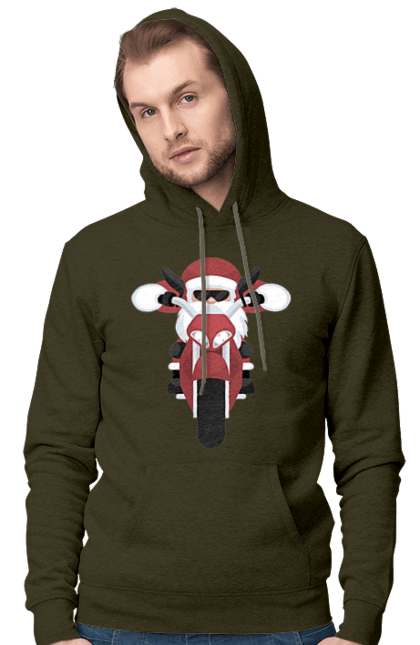 Чоловіче худі з принтом "Санта на мотоциклі". Мотоцикл, новий рік, різдво, санта. 2070702