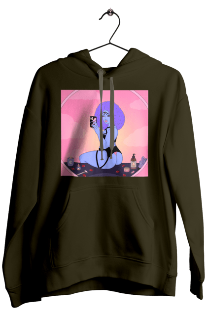 Men`s hoodie with prints Purple Girl Photo In The Mirror. Mirror, whiteness. 2070702