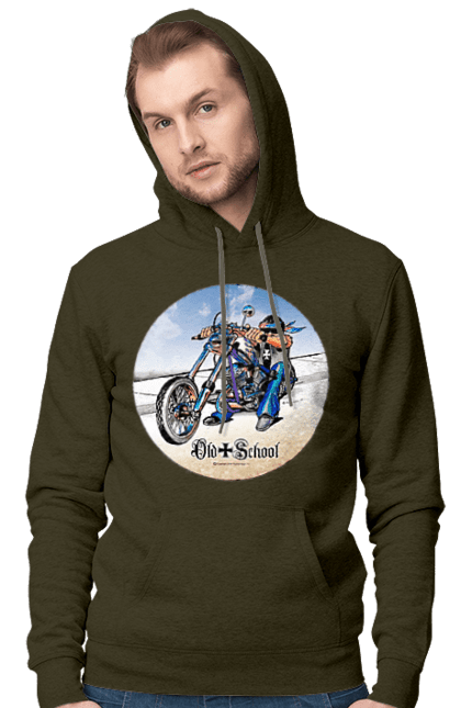Мужское худи с принтом Old school. Авто мото, испольнители, мотоцикл, музыкальная группа, рок группа, старая закалка. 2070702