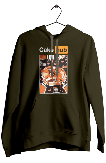Men`s hoodie with prints Cake Hub. Brutal, cake, cake hub, hub, humor, joke, porn hub. 2070702