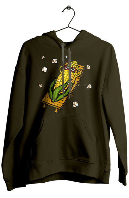 Men`s hoodie with prints Corn Suns On A Lounger. Corn, lounger, popcorn. 2070702