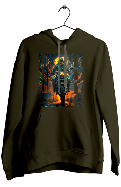 Men`s hoodie with prints Biker. Biker, freedom, motorcyclist, tourism, travel. 2070702