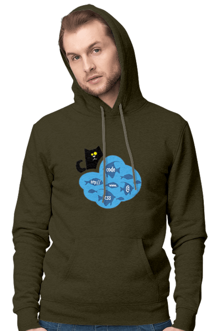 Чоловіче худі з принтом "Кіт програміст". Angular, c, css, html, it, javascript, jquery, php, python, react, svelt, vue, айтишник, айті, гумор, код, кодувати, прогер, програміст, програмісти, ти ж, ти ж програміст, тиж програміст. 2070702