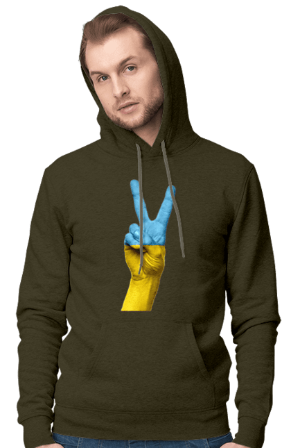 Men`s hoodie with prints Two Fingers, World, Ukraine. Arm, peace, ukraine. 2070702
