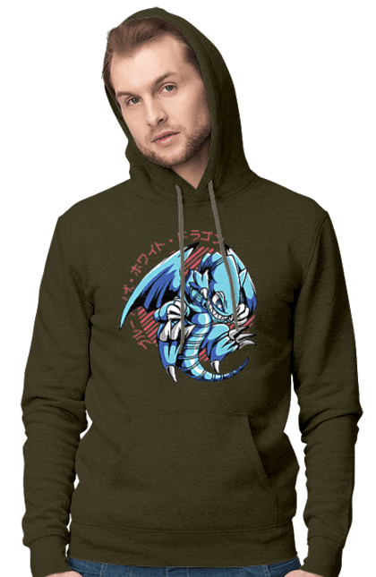 Men's hoodie with prints Yu Gi Oh! Blue Eyes Toon Dragon. Anime, blue-eyes toon dragon, cards, dragon, game, manga, yu gi oh. 2070702