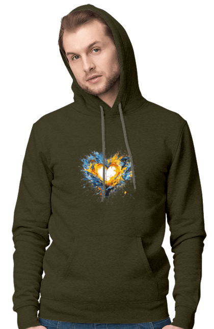 Men`s hoodie with prints Patriot heart. Heart, patriotic, ukraine, ukrainian, ukrainian flag. 2070702
