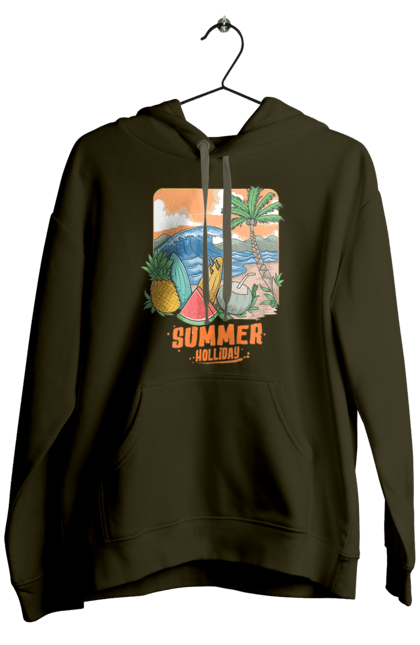 Чоловіче худі з принтом "Літні Свята". Ананас, літо, море, пальма, хвилі. 2070702