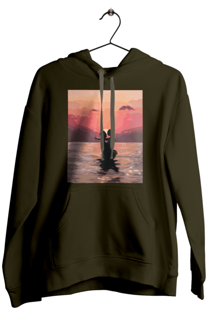 Чоловіче худі з принтом "Секс у заході сонця". Захід сонця, природа та любов, секс на морі, секс та природа. 2070702