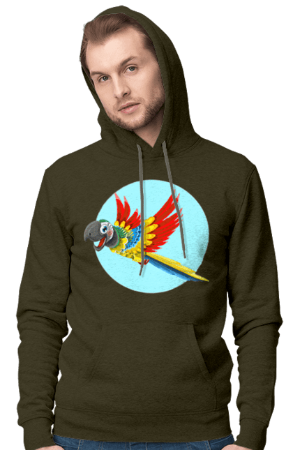 Чоловіче худі з принтом "Папуга". Барвистий папуга, какаду, кольоровий папуга, папуга, що летить. 2070702