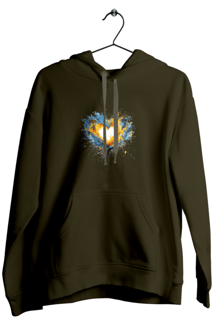 Men`s hoodie with prints Patriot heart. Heart, patriotic, ukraine, ukrainian, ukrainian flag. 2070702