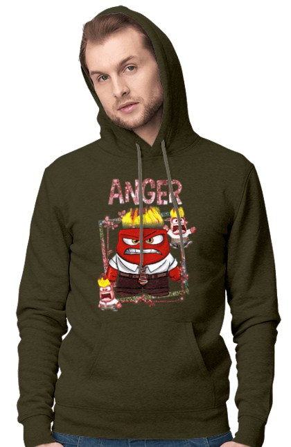 Men's hoodie with prints Inside Out Anger. Anger, cartoon, emotions, inside out, pixar, puzzle, thoughts inside out. 2070702