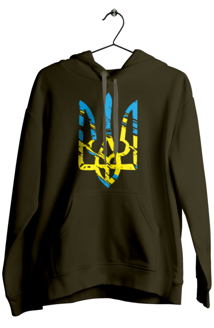 Men`s hoodie with prints With Coat of Arms. Coat of arms, patriotic, trident, with a trident. 2070702