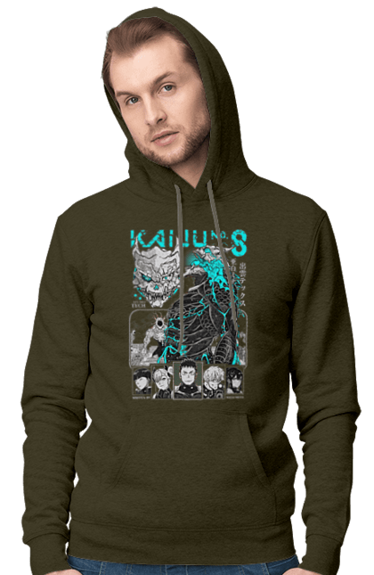 Men's hoodie with prints Kaiju № 8 Kafka Hibino. Anime, hibino kafka, kafka hibino, kaiju, kaiju 8, kaiju 8, kaiju № 8, manga. 2070702