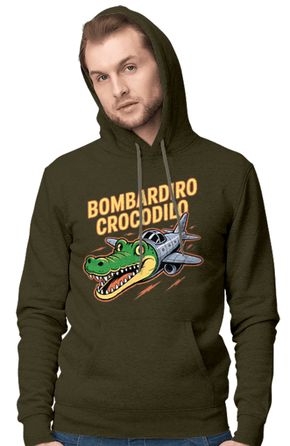 Чоловіче худі з принтом "Bombardino Crocodilo". Bombardino, bombardino crocodilo, crocodilo, бомбардиро крокодило, бомбардіно крокоділо, крокодил, крокодил літак, крокодил мем, мем бомбардине крокодило, меми. 2070702