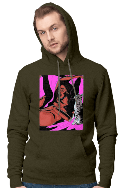 Men`s hoodie with prints Girl Gets Fun. Cat, naked, passion, satisfaction. 2070702
