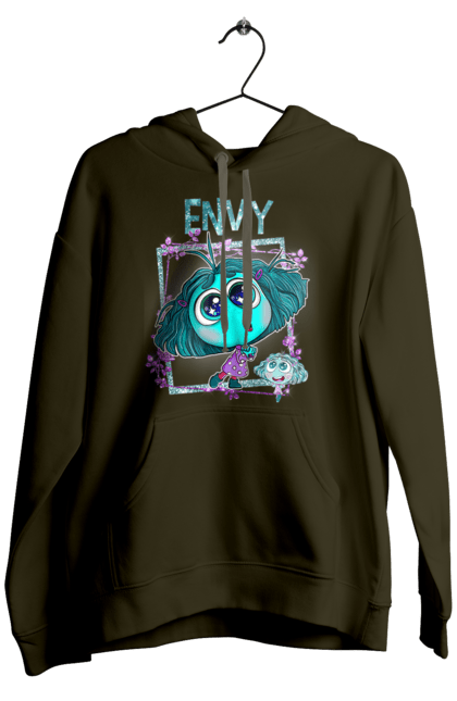 Men's hoodie with prints Inside Out Envy. Cartoon, emotions, envy, inside out, pixar. 2070702