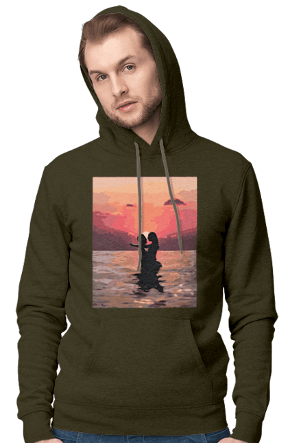 Чоловіче худі з принтом "Секс у заході сонця". Захід сонця, природа та любов, секс на морі, секс та природа. 2070702