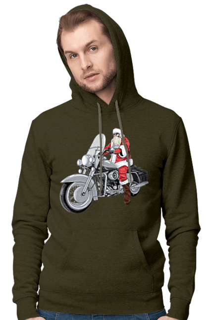 Чоловіче худі з принтом "Санта На Мотоциклі". Мотоцикл, новий рік, санта, свято. 2070702