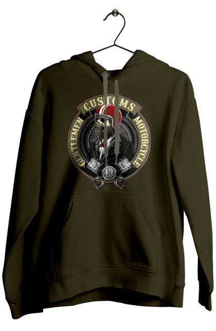 Men`s hoodie with prints Gentlemen motorcycle. Gentleman, helmet, motorcycle, skull. 2070702