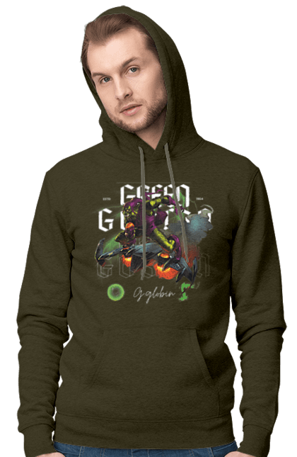 Чоловіче худі з принтом "Зелений гоблін". Green goblin, marvel, spider man, зелений гоблін, злодій, комікс, людина павук, марвел, суперлиходій. 2070702