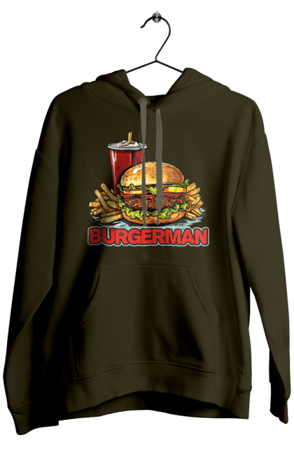 Чоловіче худі з принтом "Burgerman". Бургер, для чоловіків, їжа, літні, макдональдс, прикольні, трендові, фаст фуд, чоловічі. 2070702