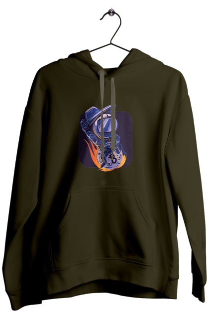 Чоловіче худі з принтом "Космо біткоїн". Биткоин, бінарний, біткоїн, біткойн, валюта, гроші, крипто, програміст, хакер. 2070702