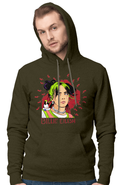 Чоловіче худі з принтом "Біллі Айліш". Біллі айліш, логотип біллі айліш, принт біллі айліш, співачка біллі айліш. 2070702