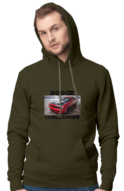 Men`s hoodie with prints Dodge challenger. An american legend, auto, car, classic car, cult car, dodge challenger, oil car, powerful car. 2070702